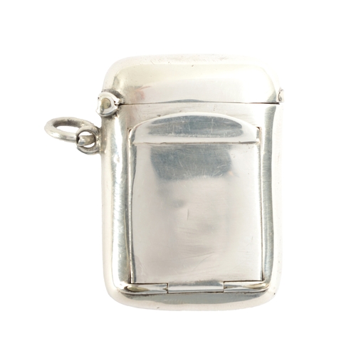 272 - AN EARLY 20TH CENTURY SMALL SILVER COMBINATION VESTA CASE with hinged stamp holder and match box, by... 