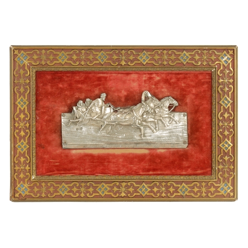 273 - A LATE 19TH CENTURY RUSSIAN SILVER PLAQUE DEPICTING COSSACKS ON A SLAY PULLED BY HORSES hallmarked a... 