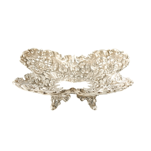 277 - A LATE 19TH CENTURY SILVER SWEAT-MEAT DISH with leaf work and shell decoration by Martin Hall & Co. ... 