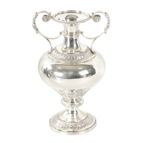 278 - AN EARLY 20TH CENTURY SILVER BULBOUS TWO-HANDLED VASE with leaf cast decoration, by Goldsmiths & Sil... 