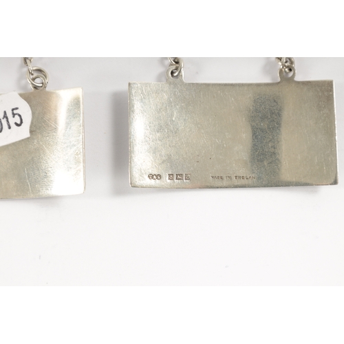 292 - A PAIR OF SILVER AND ENAMEL DECANTER LABELS FOR BRANDY AND SHERRY by Turnet Simpson, Birmingham date... 