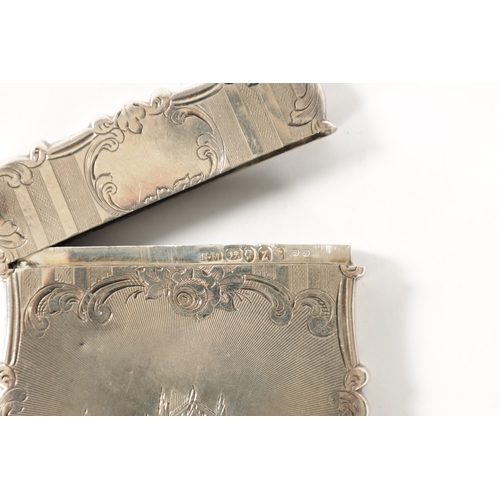 295 - A NATHANIAL MILLS VICTORIAN SILVER CARD CASE EMBOSSED WITH A CASTLE AND ABBEY of shaped rectangular ... 