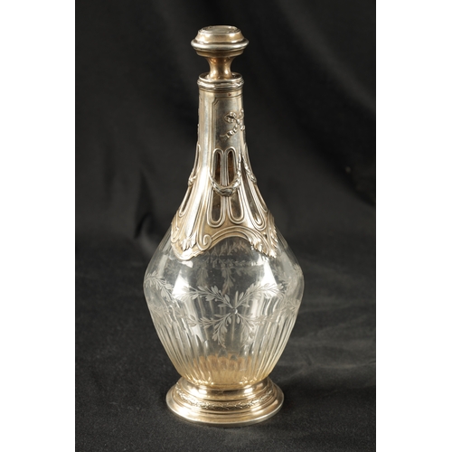 299 - EMILE PUIFORCAT (1897-1945) AN EARLY 20TH CENTURY SILVER MOUNTED CRYSTAL GLASS DECANTER the shoulder... 