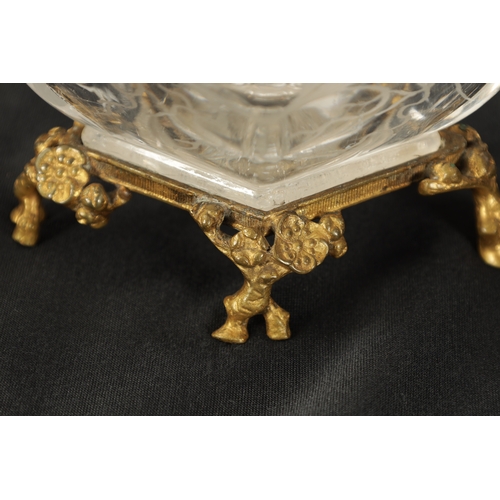 30 - A PAIR OF 19TH CENTURY FRENCH ROCK CRYSTAL ORMOLU MOUNTED VASES with etched leaf work and floral des... 