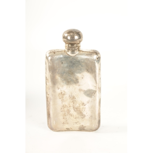 305 - A GEORGE V SILVER HIP FLASK BY MAPPIN AND WEBB of plain rectangular form with engraved initials and ... 