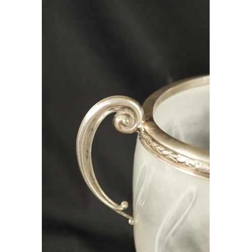 311 - A 19TH CENTURY CONTINENTAL FROSTED GLASS AND SILVER MOUNTED ICE PAIL the swirled opaque body with ca... 