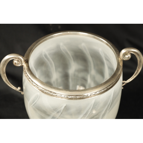 311 - A 19TH CENTURY CONTINENTAL FROSTED GLASS AND SILVER MOUNTED ICE PAIL the swirled opaque body with ca... 