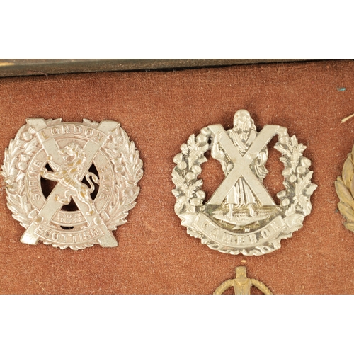 316 - A LARGE COLLECTION OF MILITARY MEDALS AND HAT BADGES displayed on three velvet lined trays