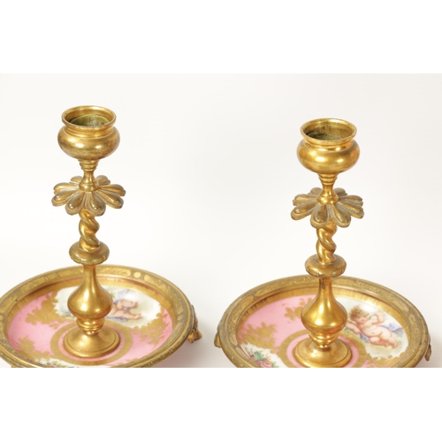 32 - A 19TH CENTURY FRENCH SERVES STYLE PORCELAIN AND ORMOLU MOUNTED DESK SET comprising of a letter rack... 