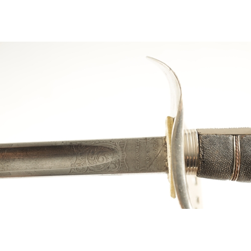 322 - AN EARLY 20TH CENTURY ROYAL ENGINEERS OFFICER'S SWORD with steel blade etched on both sides and sign... 