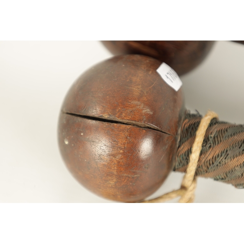 323 - TWO 19TH CENTURY AFRICAN HARDWOOD KNOBKERRI one with bound wirework decoration to the stem. (73cm an... 