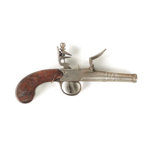 328 - A GEORGE III BOX AND FLINTLOCK PISTOL having a screw-off steel cannon barrel with double-struck proo... 