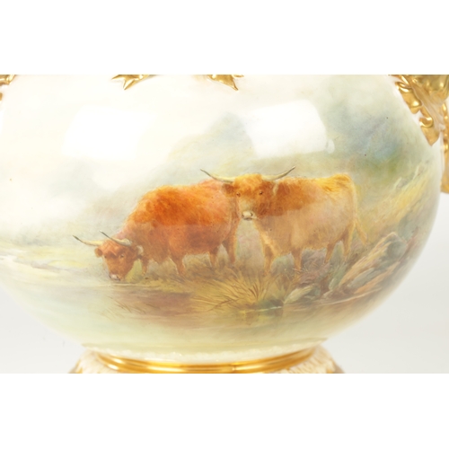 33 - JOHN STINTON. A FINE RICHLY GILT, RELIEF MOULDED TWO HANDLED BULBOUS BLUSHED IVORY POT POURRI CABINE... 