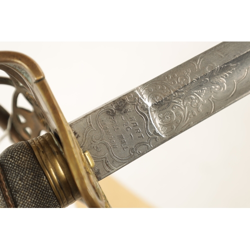 330 - A VICTORIAN 1822 PATTERN INFANTRY OFFICER'S SWORD with slightly curved steel blade etched on both si... 