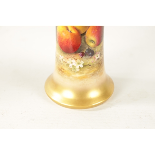 35 - AN EARLY 20TH CENTURY ROYAL WORCESTER SPILL VASE DECORATED WITH FRUIT signed Ricketts with green und... 