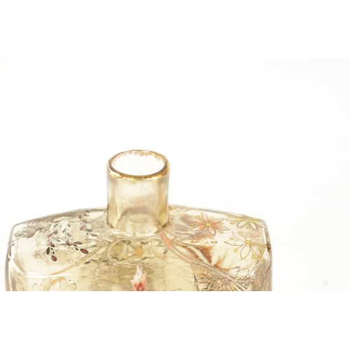 4 - EMILE GALLE. A LATE 19TH CENTURY ENAMELLED AMBER GLASS SCENT BOTTLE of rectangular form with embosse... 