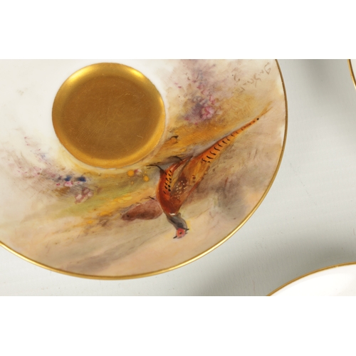 40 - JAMES STINTON. A GOOD SET OF SIX ROYAL WORCESTER CABINET CUPS AND SAUCERS each with painted scenes o... 