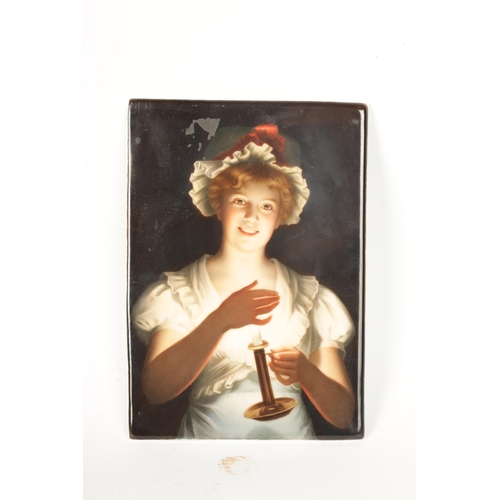 45 - A LATE 19TH CENTURY GERMAN BERLIN TYPE PORCELAIN PLAQUE painted with a candlelit half-length portrai... 