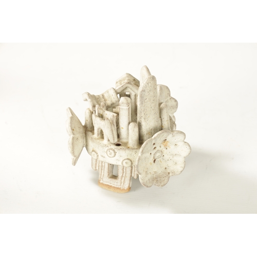 49 - IAN GODFREY (BRITISH, 1942-1992) A STONEWARE SCULPTURE Modelled as a landscape in ring form with cre... 