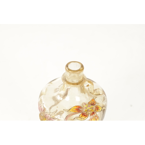 5 - EMILE GALLE. A LATE 19TH CENTURY 'DAHLIAS' ENAMELLED AMBER GLASS SCENT BOTTLE AND STOPPER the should... 