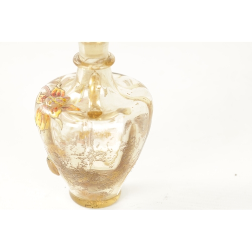 5 - EMILE GALLE. A LATE 19TH CENTURY 'DAHLIAS' ENAMELLED AMBER GLASS SCENT BOTTLE AND STOPPER the should... 