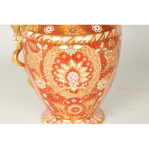 57 - AN IMPRESSIVE 19TH CENTURY SPODE RICHLY GILT AND RUST RED DOUBLE DRAGON HANDLED EWER OF LARGE SIZE t... 