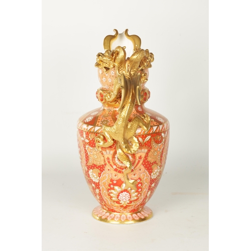 57 - AN IMPRESSIVE 19TH CENTURY SPODE RICHLY GILT AND RUST RED DOUBLE DRAGON HANDLED EWER OF LARGE SIZE t... 