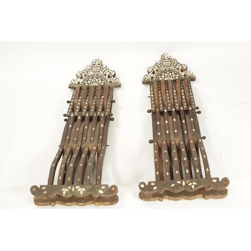 67 - A PAIR OF 19TH CENTURY ISLAMIC OTTOMAN HARDWOOD AND MOTHER OF PEARL INLAID FOLDING CHAIRS with shape... 