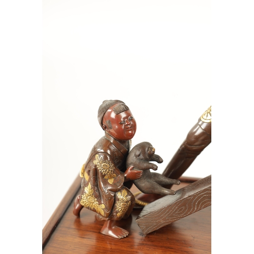 74 - A FINE MEIJI GILT PATINATED BRONZE AND MIXED METAL FIGURAL SCULPTURE OF LARGE SIZE BY MIYAO depictin... 