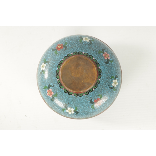 77 - A JAPANESE MEIJI PERIOD CLOISONNÉ ENAMEL LIDDED BOWL with brightly coloured fan work decoration (15c... 