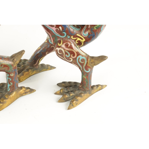 80 - A PAIR OF 19TH CENTURY CHINESE CLOISONNE AND GILT BRASS DRAGON CENSORS the dragons breathing smoke w... 