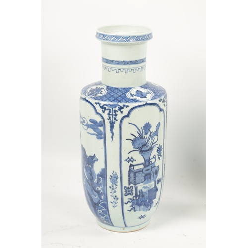 95 - A 19TH CENTURY BLUE AND WHITE CHINESE VASE the slightly tapered body with panelled decoration of flo... 