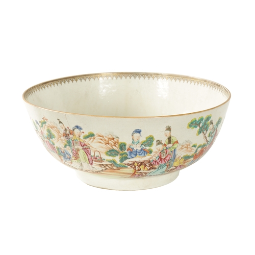 96 - AN 18TH CENTURY CANTONESE PUNCH BOWL OF LARGE SIZE with all round painted scenes of young ladies in ... 