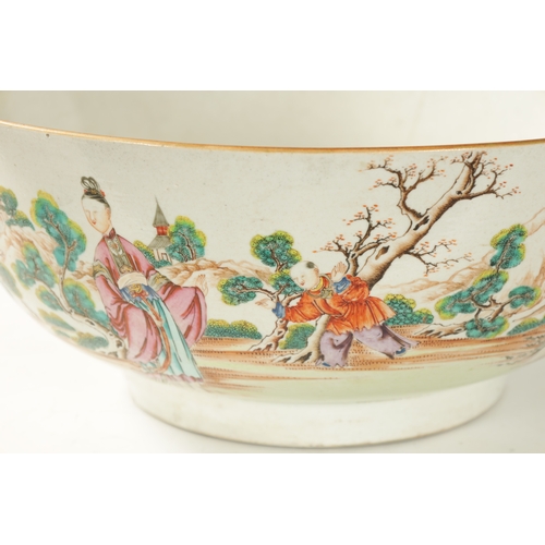 96 - AN 18TH CENTURY CANTONESE PUNCH BOWL OF LARGE SIZE with all round painted scenes of young ladies in ... 