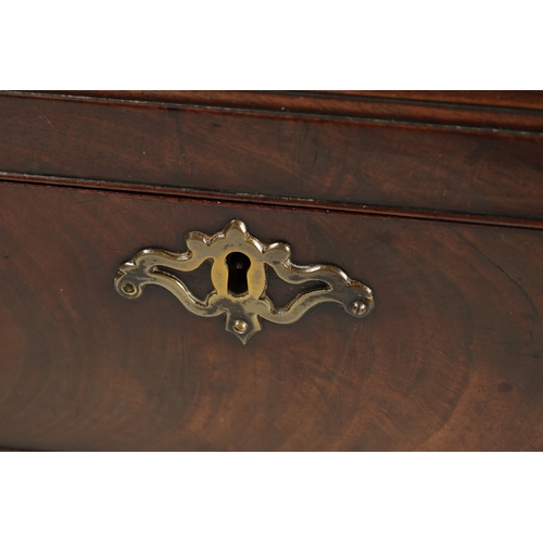 335 - A GOOD GEORGE III FIGURED MAHOGANY CADDY MOULDED TEA CADDY with shaped swan-neck handle to the top r... 