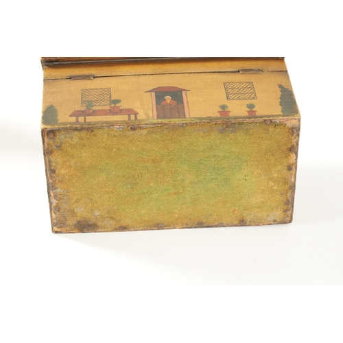 339 - A GOOD LATE GEORGIAN STYLE TEA CADDY IN THE FORM OF A HOUSE the painted double sided body depicting ... 