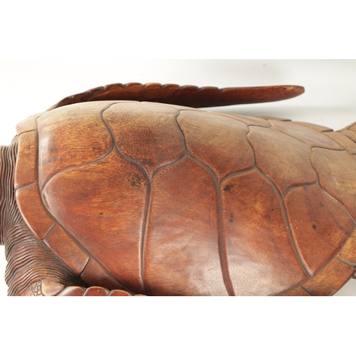 341 - A LARGE HARDWOOD LIFE-SIZE CARVED SCULPTURE modelled as a Hawksbill turtle (81cm long)