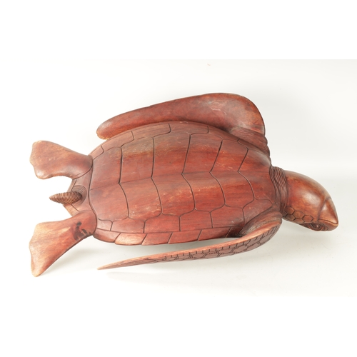 341 - A LARGE HARDWOOD LIFE-SIZE CARVED SCULPTURE modelled as a Hawksbill turtle (81cm long)