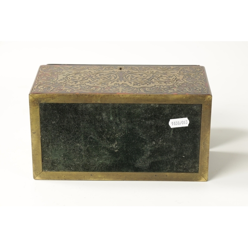 348 - A FINE 19TH CENTURY TORTOISESHELL AND BOULE WORK DOME TOPPED TEA CADDY with scrolled leafwork design... 