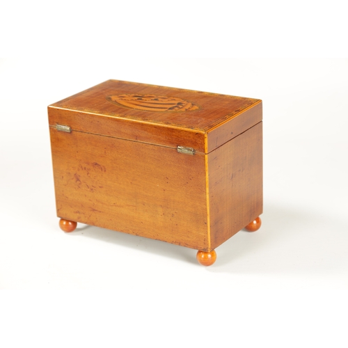 350 - A GEORGE III INLAID MAHOGANY TEA CADDY with oval shell inlaid panels to the top and front and inlaid... 