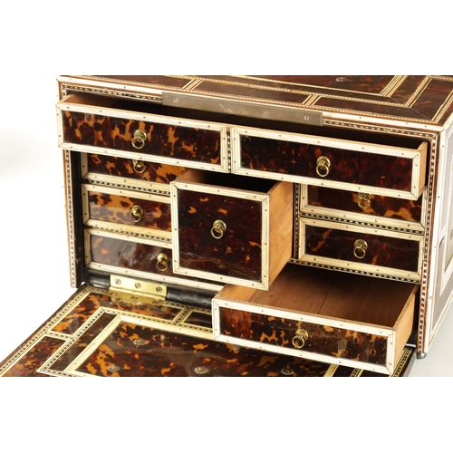 352 - A FINE 17TH CENTURY ANGLO PORTUGUESE TORTOISESHELL AND IVORY PANELLED TABLE CASKET OF LARGE SIZE wit... 