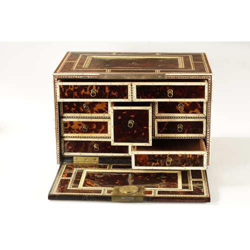 352 - A FINE 17TH CENTURY ANGLO PORTUGUESE TORTOISESHELL AND IVORY PANELLED TABLE CASKET OF LARGE SIZE wit... 