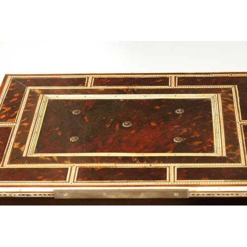 352 - A FINE 17TH CENTURY ANGLO PORTUGUESE TORTOISESHELL AND IVORY PANELLED TABLE CASKET OF LARGE SIZE wit... 