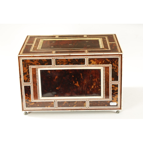 352 - A FINE 17TH CENTURY ANGLO PORTUGUESE TORTOISESHELL AND IVORY PANELLED TABLE CASKET OF LARGE SIZE wit... 