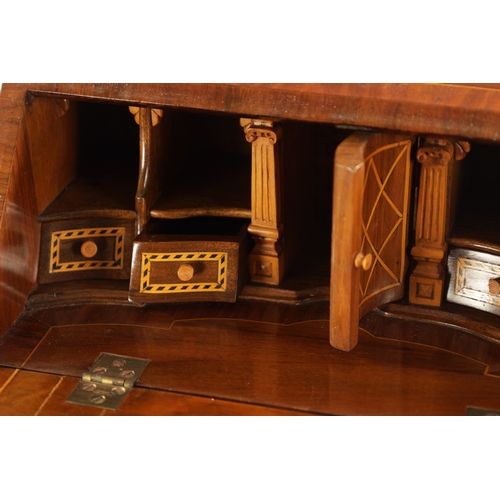 356 - A GEORGE II STYLE MINIATURE WALNUT BUREAU with boxwood strung inlays having an angled fall with smal... 