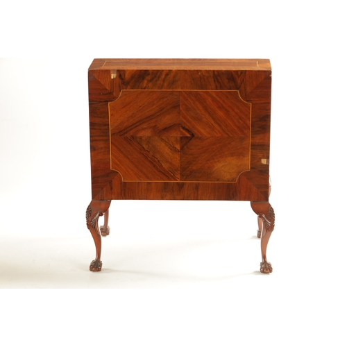 356 - A GEORGE II STYLE MINIATURE WALNUT BUREAU with boxwood strung inlays having an angled fall with smal... 