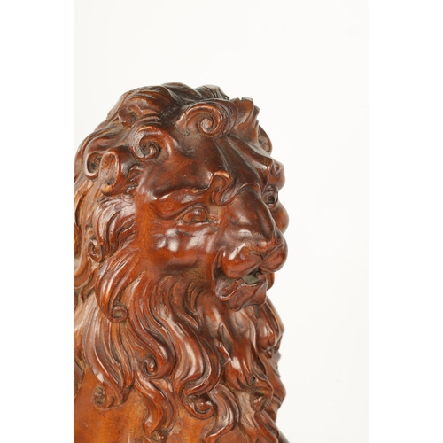 359 - A GOOD LATE 19TH CENTURY CARVED WALNUT HERALDIC LION resting on a shield with coat of arms and squar... 