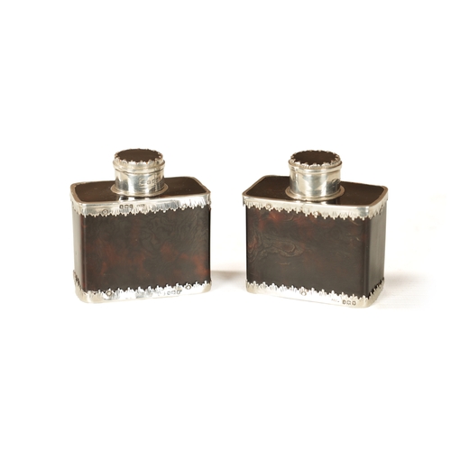 362 - A PAIR OF EARLY 20TH CENTURY TORTOISESHELL AND SILVER MOUNTED TEA-CADDIES having circular push on to... 