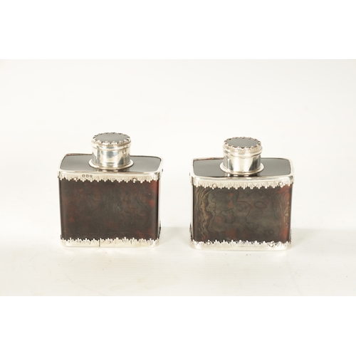 362 - A PAIR OF EARLY 20TH CENTURY TORTOISESHELL AND SILVER MOUNTED TEA-CADDIES having circular push on to... 