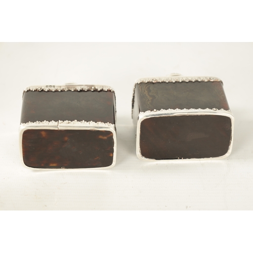 362 - A PAIR OF EARLY 20TH CENTURY TORTOISESHELL AND SILVER MOUNTED TEA-CADDIES having circular push on to... 